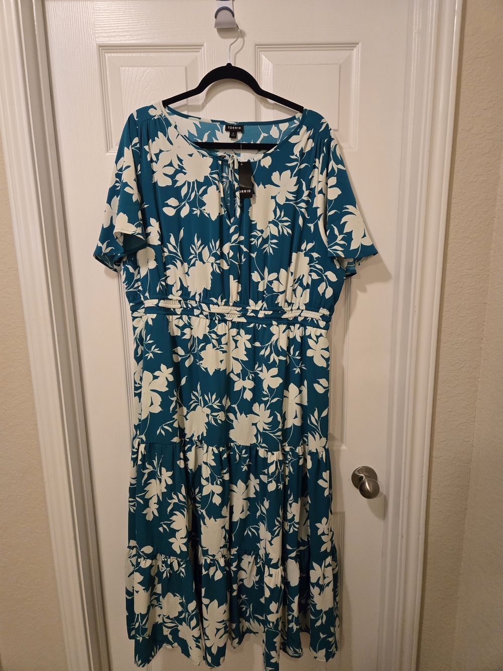 torrid Teal Floral Maxi Dress with Cream Blooms - Picture 3 of 15